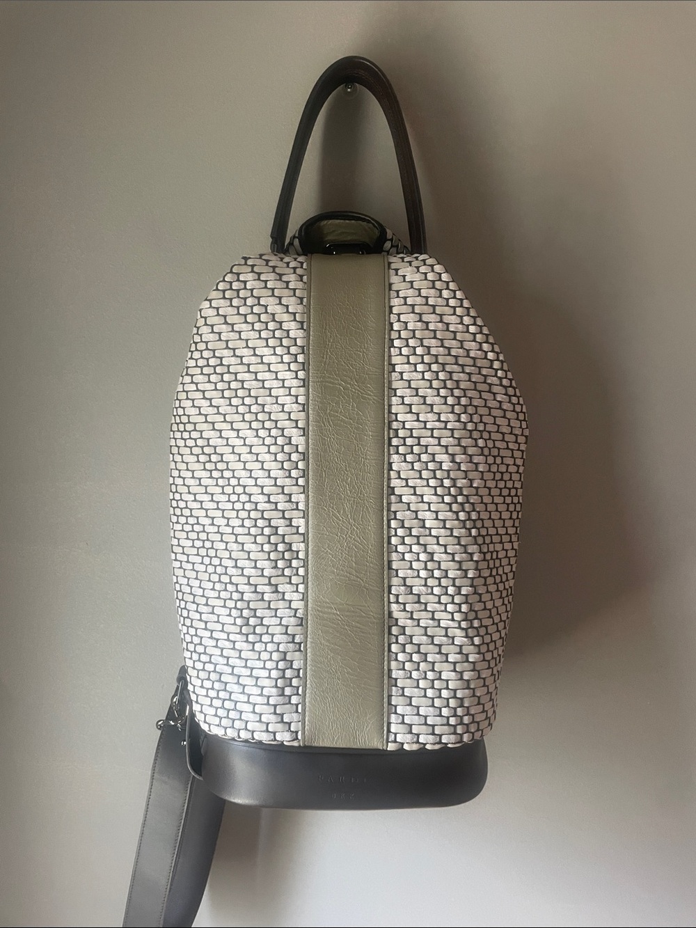 Women’s Grey Woven Sling Bagpack  with Center Stripe - Unbranded Leather